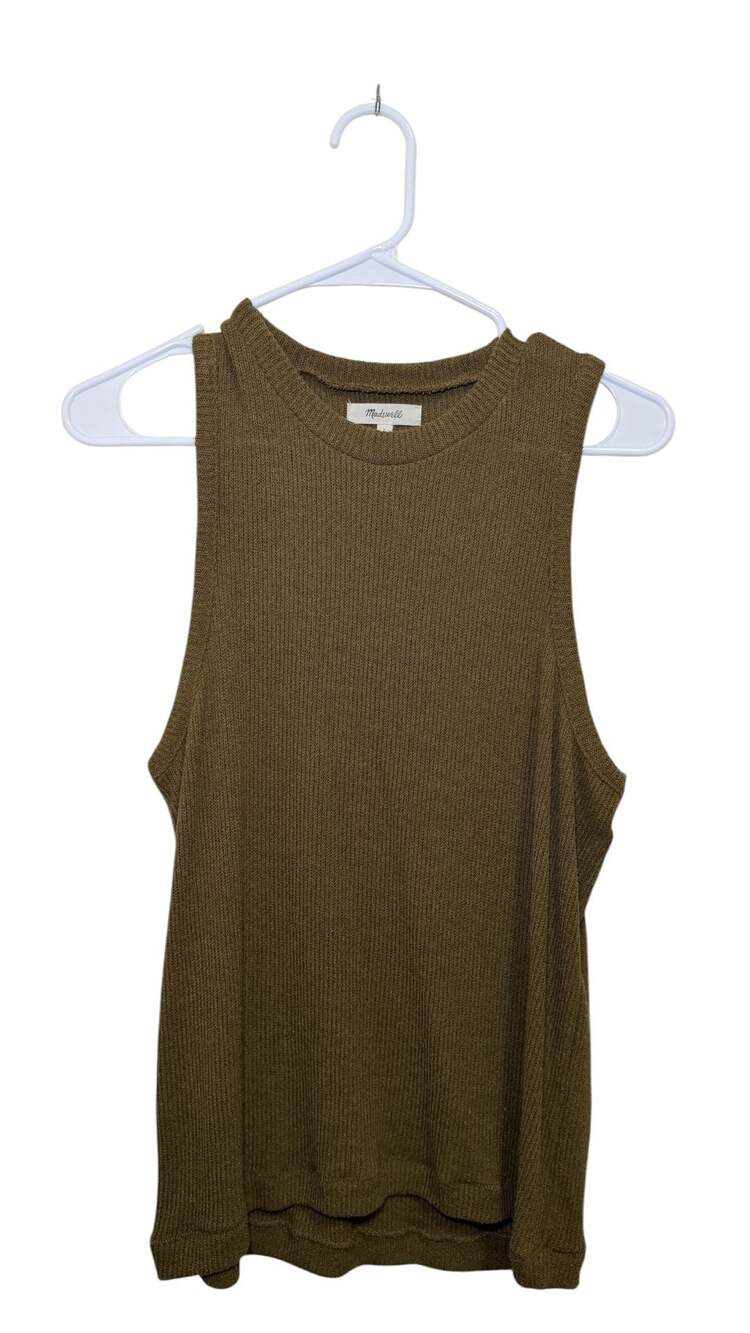 Madewell Olive Green Ribbed Knit Sleeveless Sweater Tank Top Crew Neck